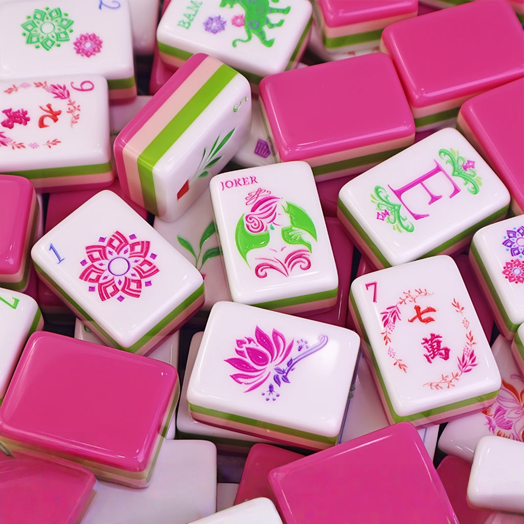 Floral Pink Mahjong Tiles