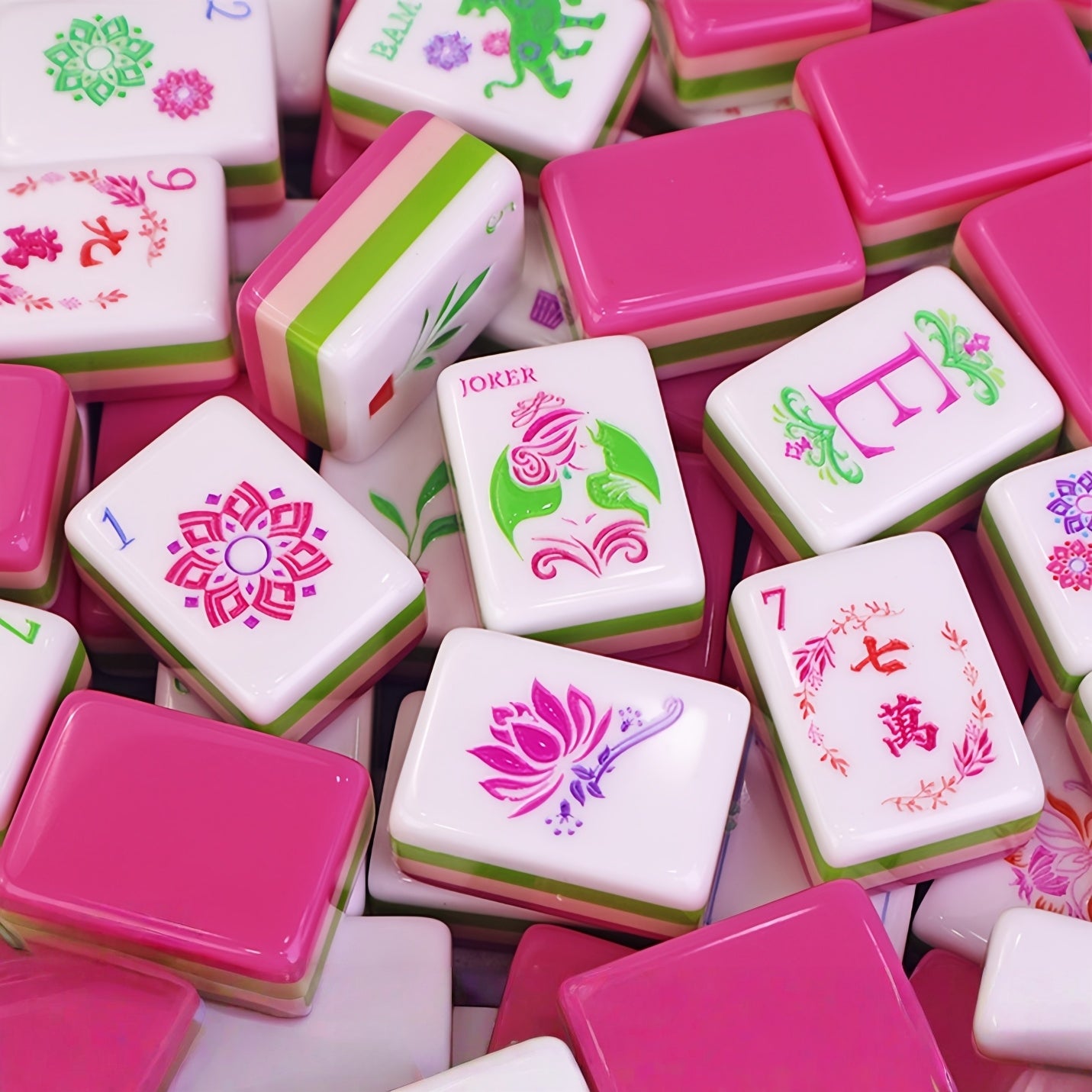Floral Pink Mahjong Tiles