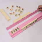 Wooden Mahjong Racks Set of 4 , 17.5 Inch, Natural Wood and Pink