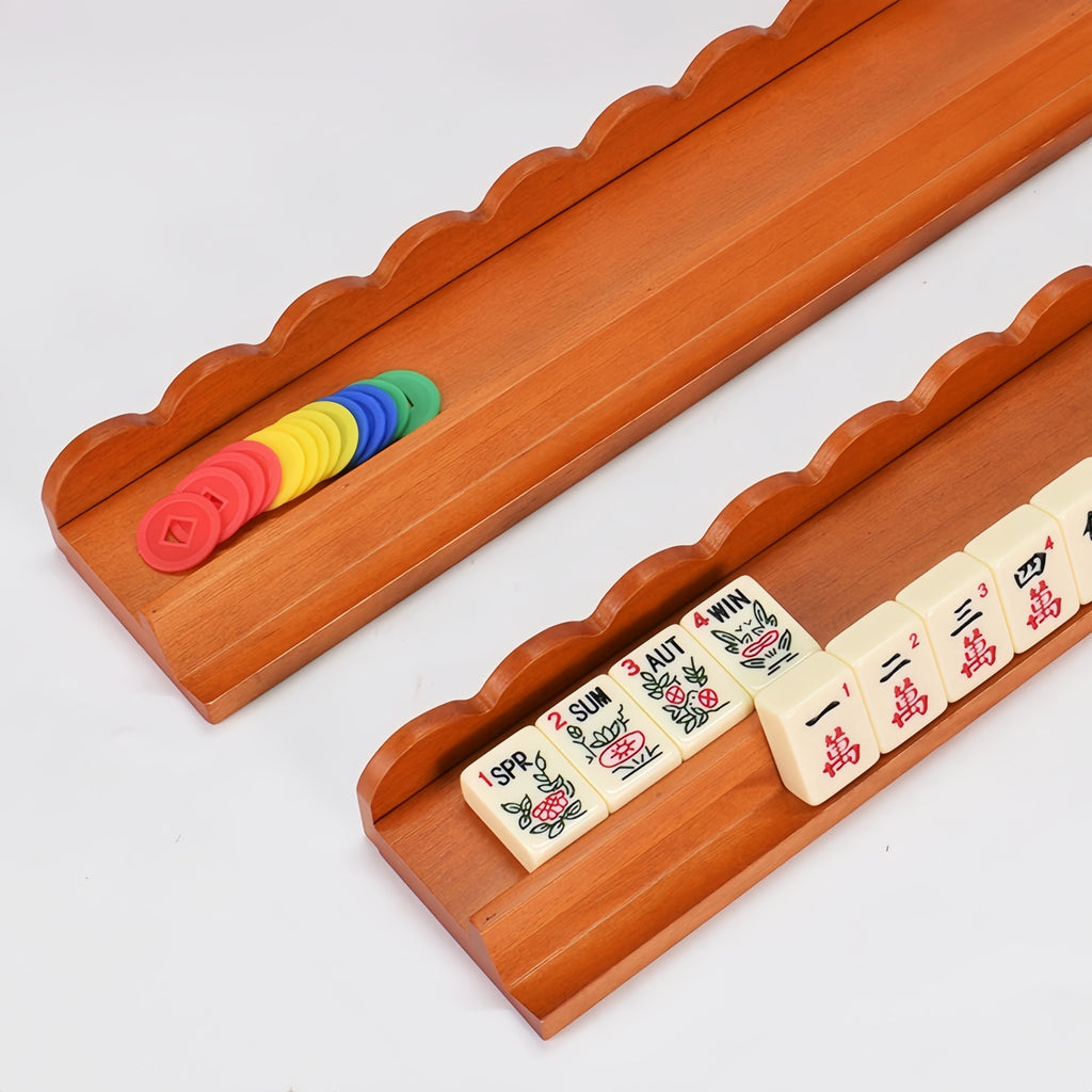 Wooden Mahjong Racks Set of 4 , 17.5 Inch, Natural Wood and Pink