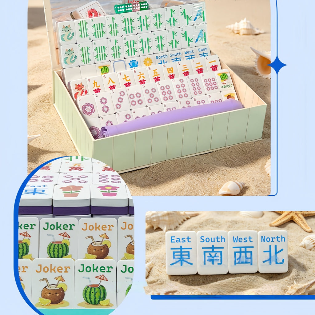 Pool Floating American Mahjong Set, Waterproof Portable Mahjong Game for Summer Vacation