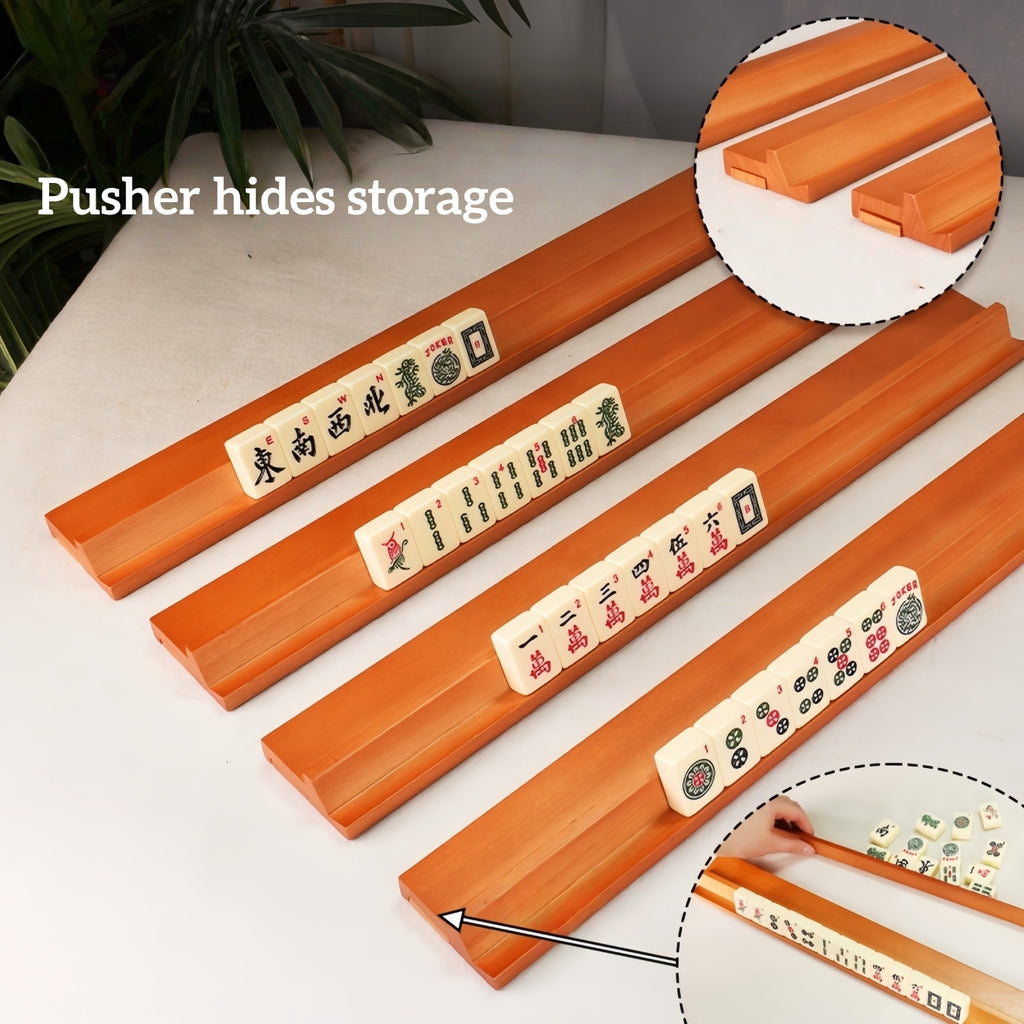Wooden Mahjong Pushers Set of 4, with Storage Bag