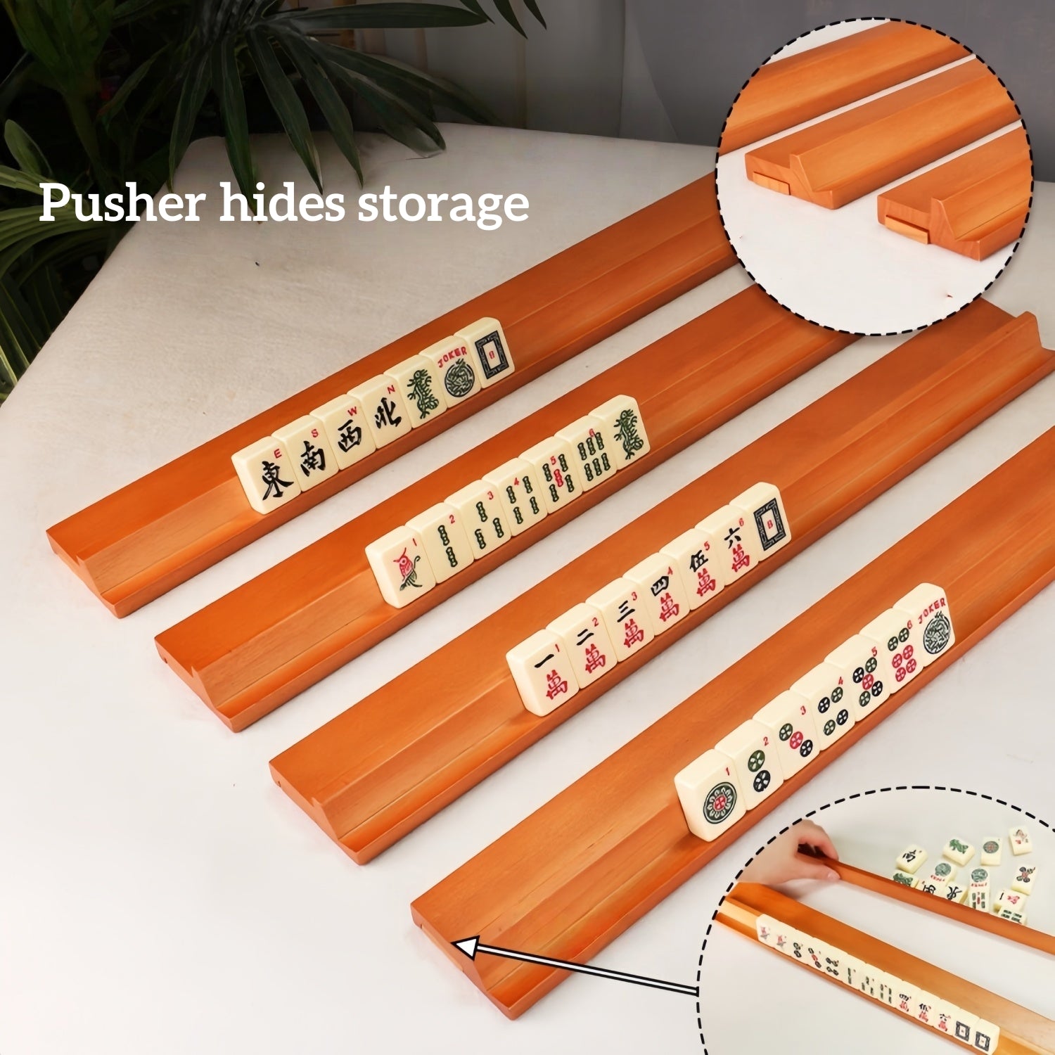 Wooden Mahjong Pushers Set of 4, with Storage Bag