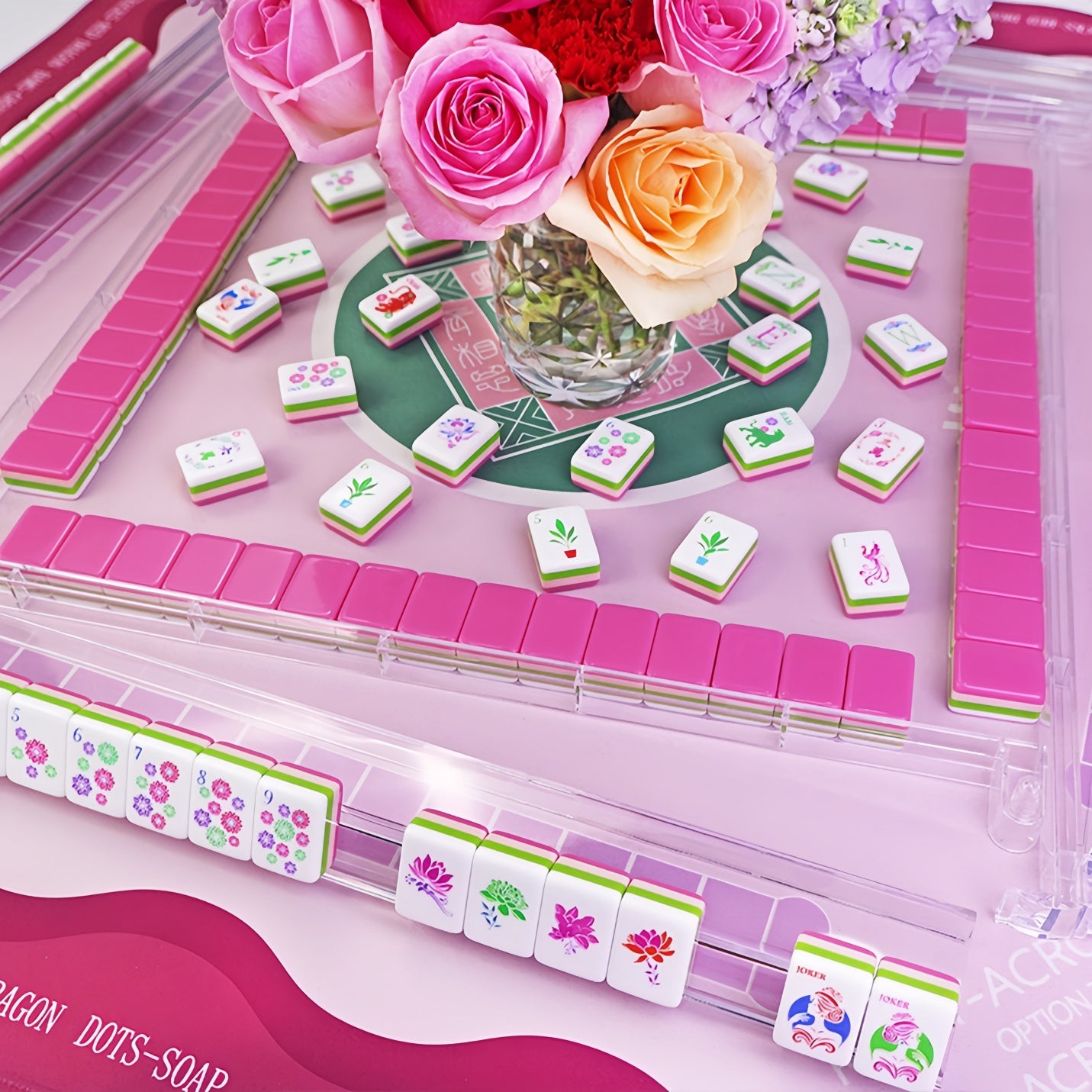 Floral Pink Mahjong Tiles
