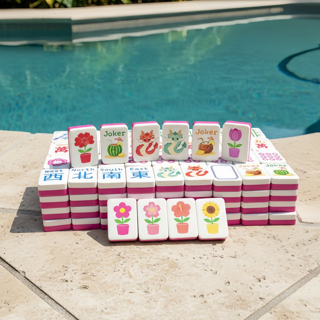 Pool Floating American Mahjong Set, Waterproof Portable Mahjong Game for Summer Vacation