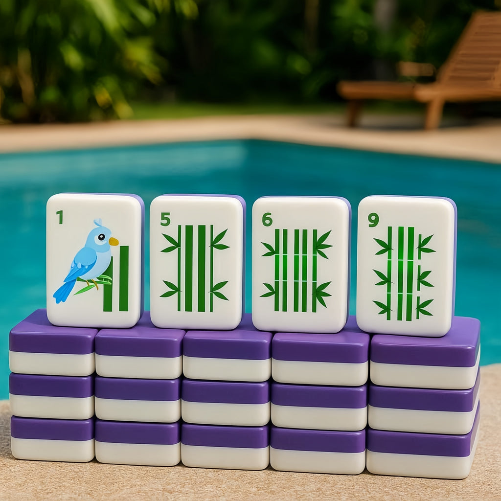 Pool Floating American Mahjong Set, Waterproof Portable Mahjong Game for Summer Vacation