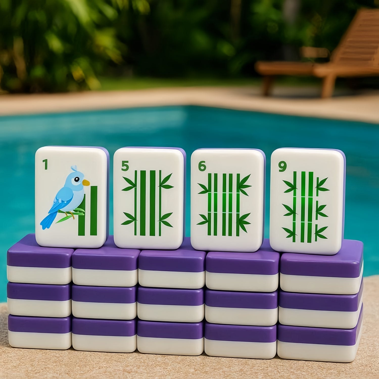 Pool Floating American Mahjong Set, Waterproof Portable Mahjong Game for Summer Vacation