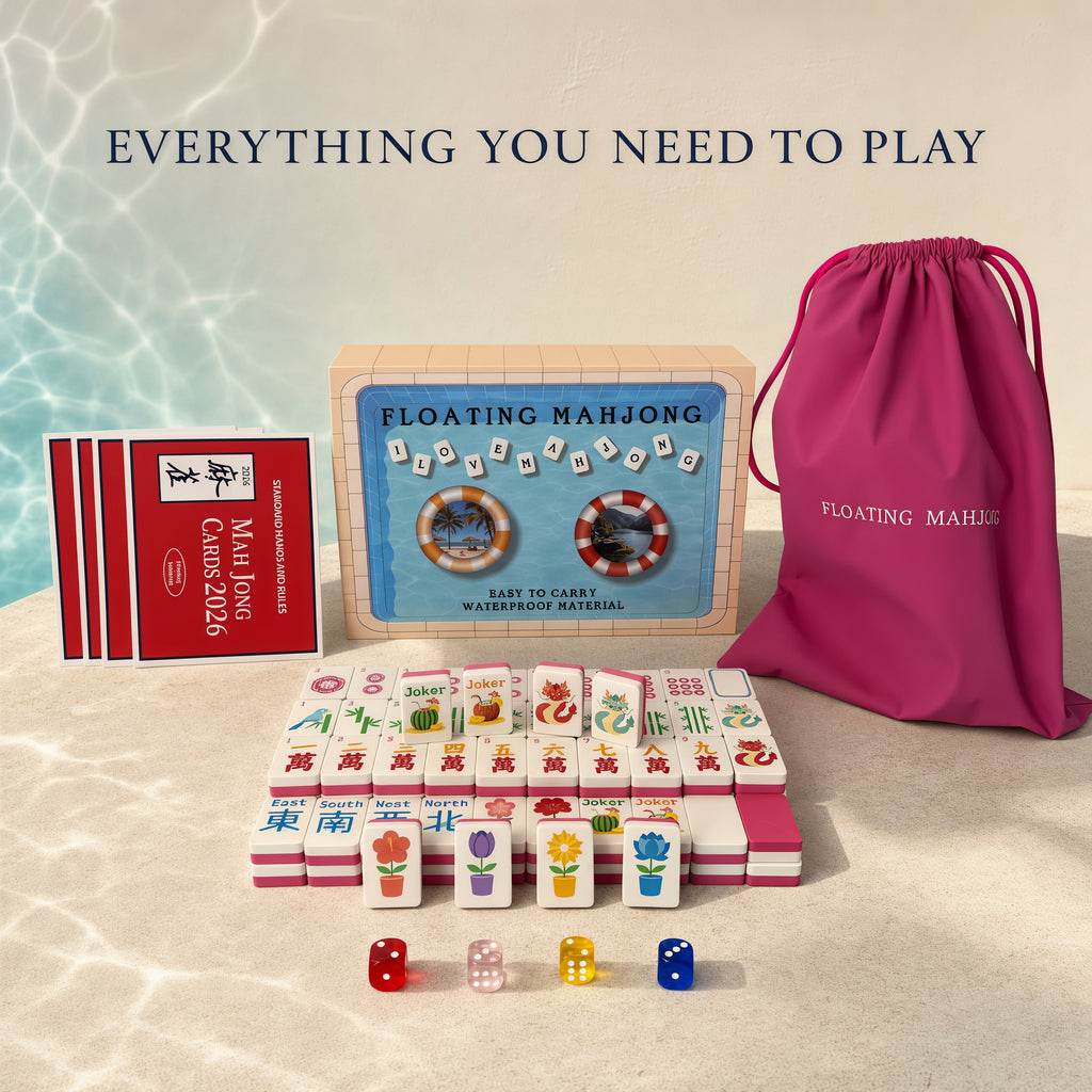 Pool Floating American Mahjong Set, Waterproof Portable Mahjong Game for Summer Vacation