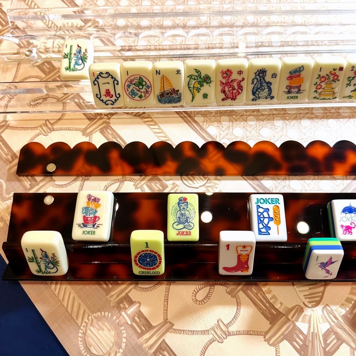 Tortoiseshell Mahjong Racks Set of 4, Clear, Blue, Leopard, Multiple Sizes