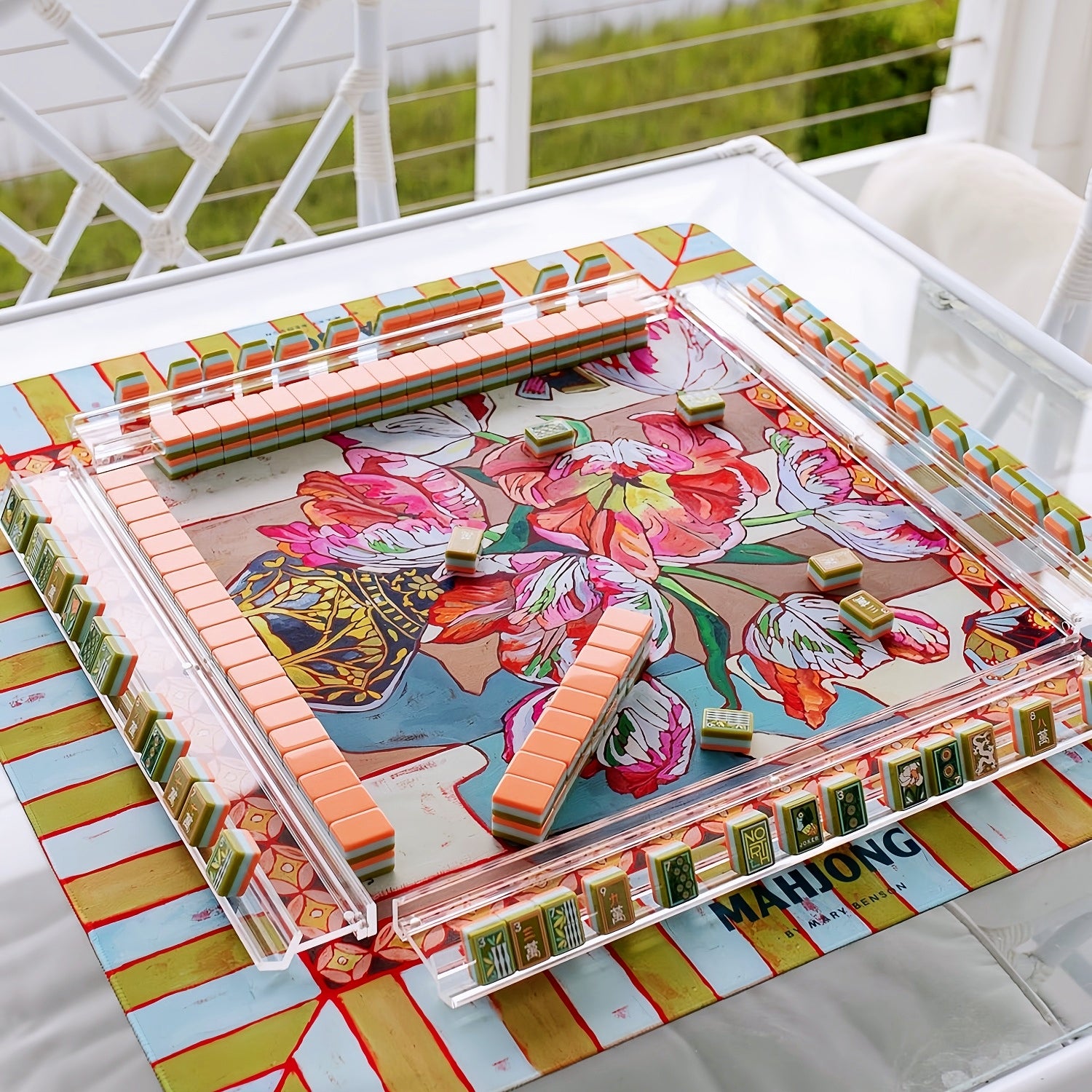Tortoiseshell Mahjong Racks Set of 4, Clear, Blue, Leopard, Multiple Sizes