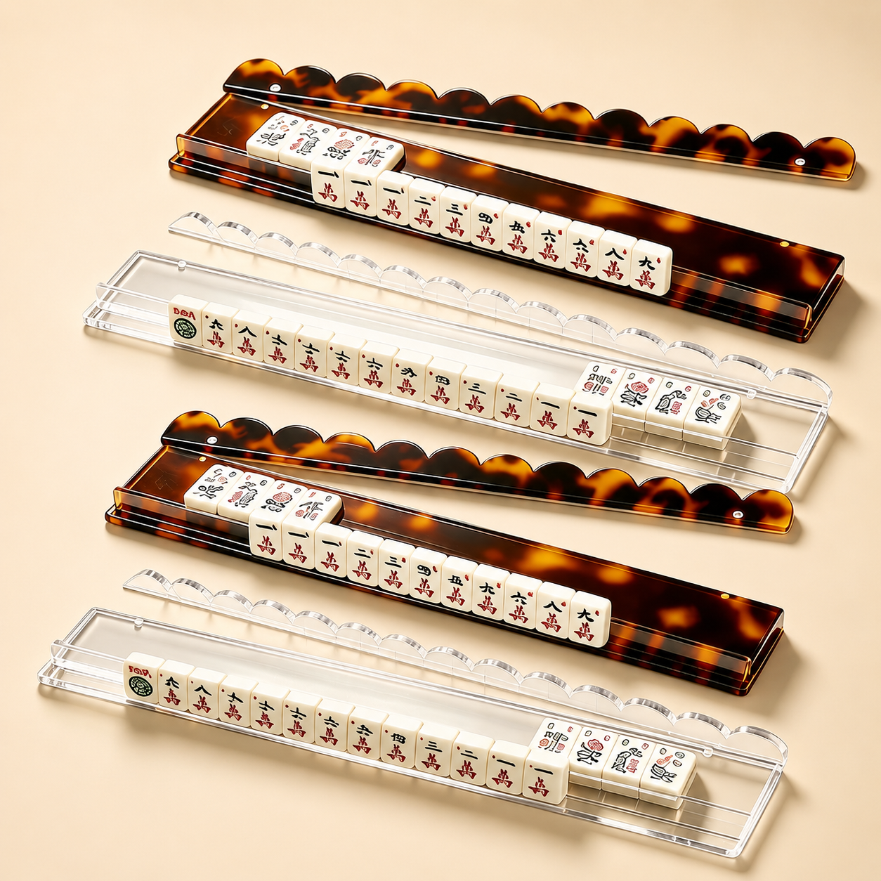 Tortoiseshell Mahjong Racks Set of 4, Clear, Blue, Leopard, Multiple Sizes